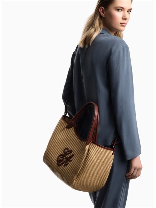 Medium woven straw shopper with EA logo Emporio Armani | EW001009 AF25819.M1334